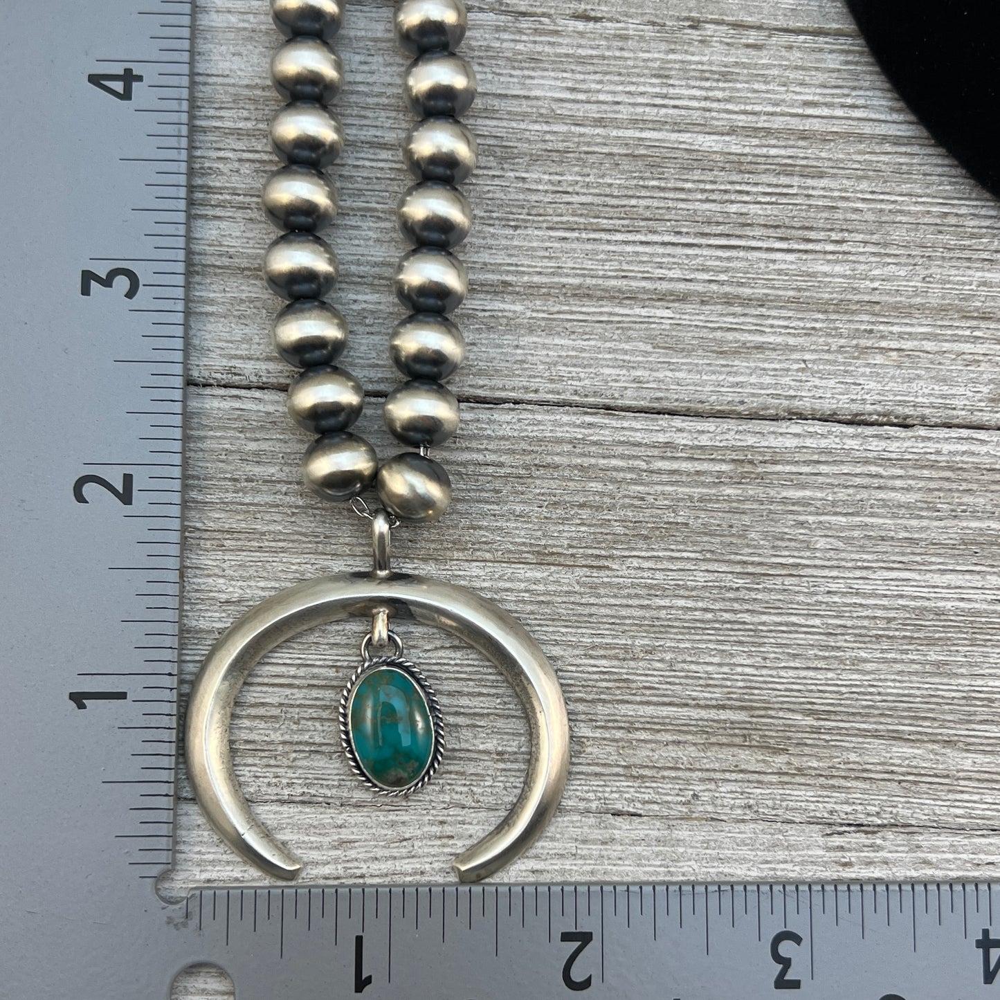 18" Navajo sterling silver pearl necklace 2 turquoise naja Rena Begay