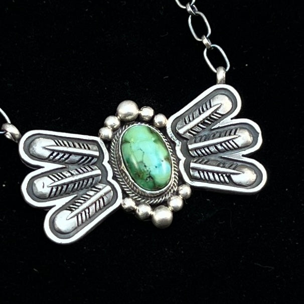 17 1/2"Sonoran Turquoise Necklace Feather sterling silver Navajo Verley Betone boho 8