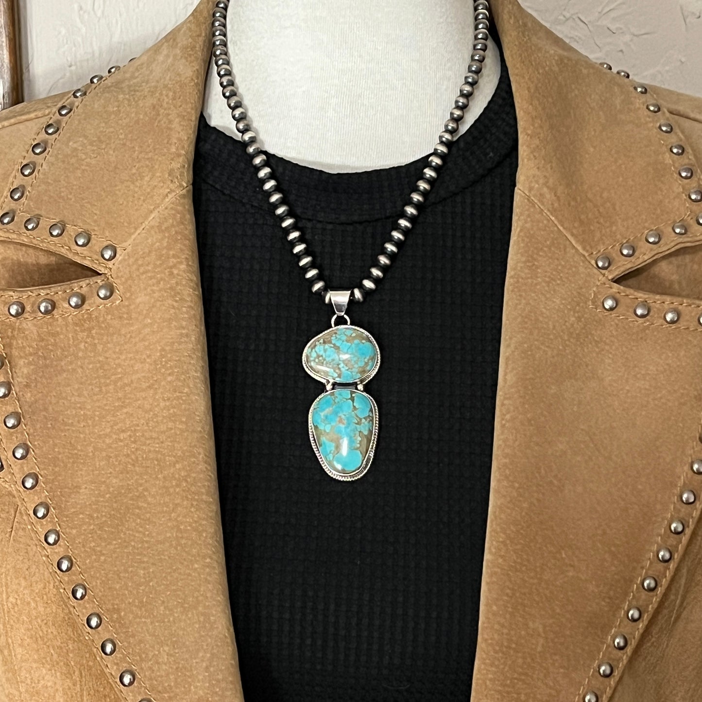 Natural #8 turquoise pendant Burt Francisco Sterling Silver Navajo Handmade 573