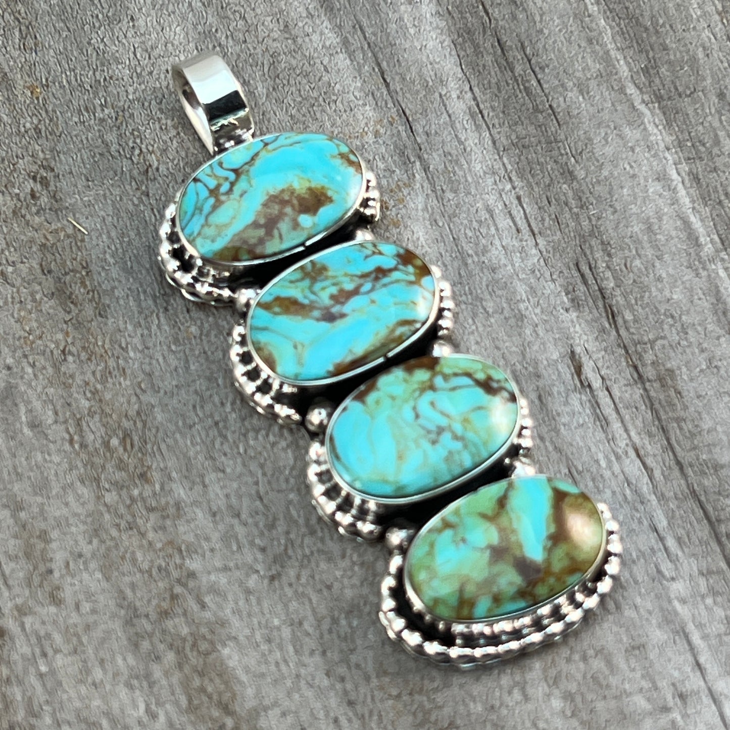 Turquoise vertical bar Pendant Sterling silver Navajo handmade Marie Bahe 534