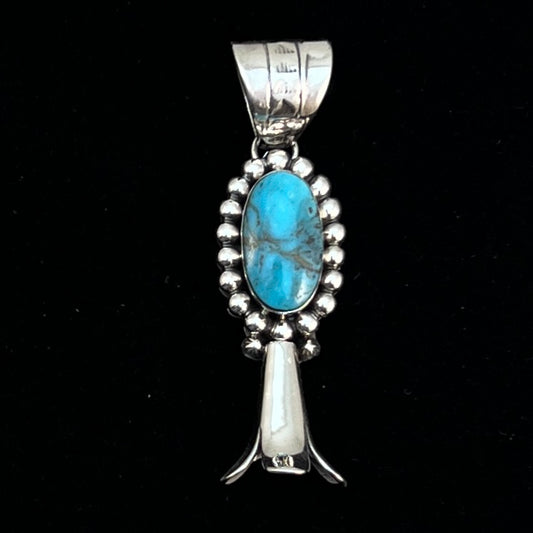Kingman Turquoise Squash Blossom Pendant Navajo Marie Jones sterling silver