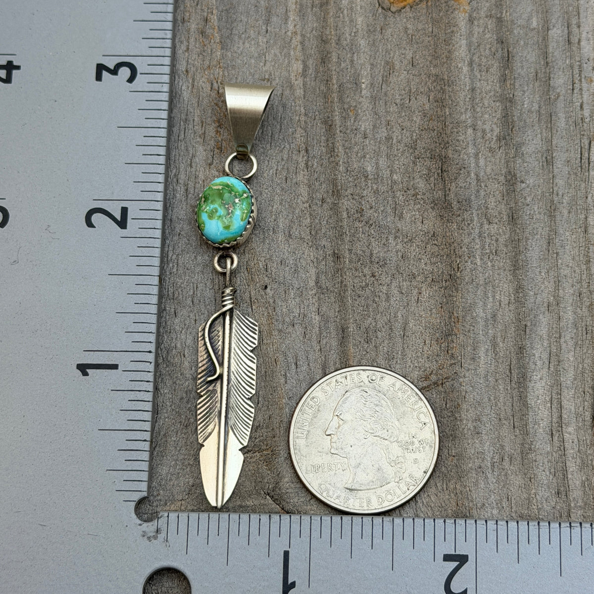Sonoran Gold Turquoise sterling silver Feather Pendant Chris Charley Navajo PD2