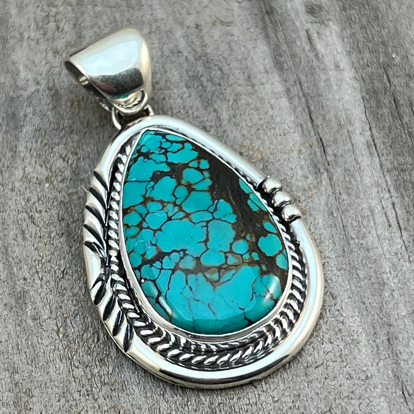 Spiderweb Turquoise Pendant Sterling Silver Navajo handmade Junior Begay 530