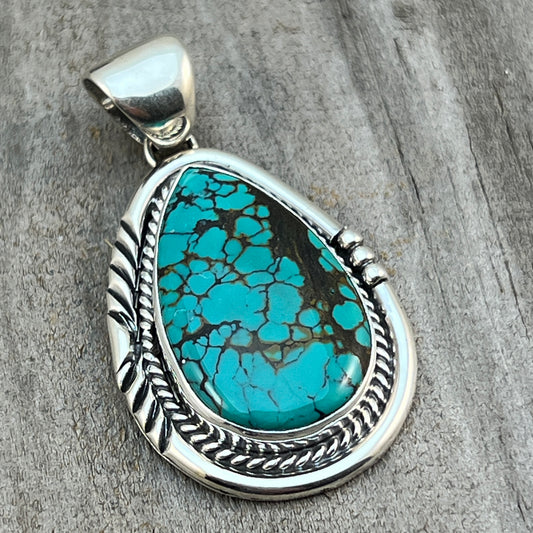 Spiderweb Turquoise Pendant Sterling Silver Navajo handmade Junior Begay 530