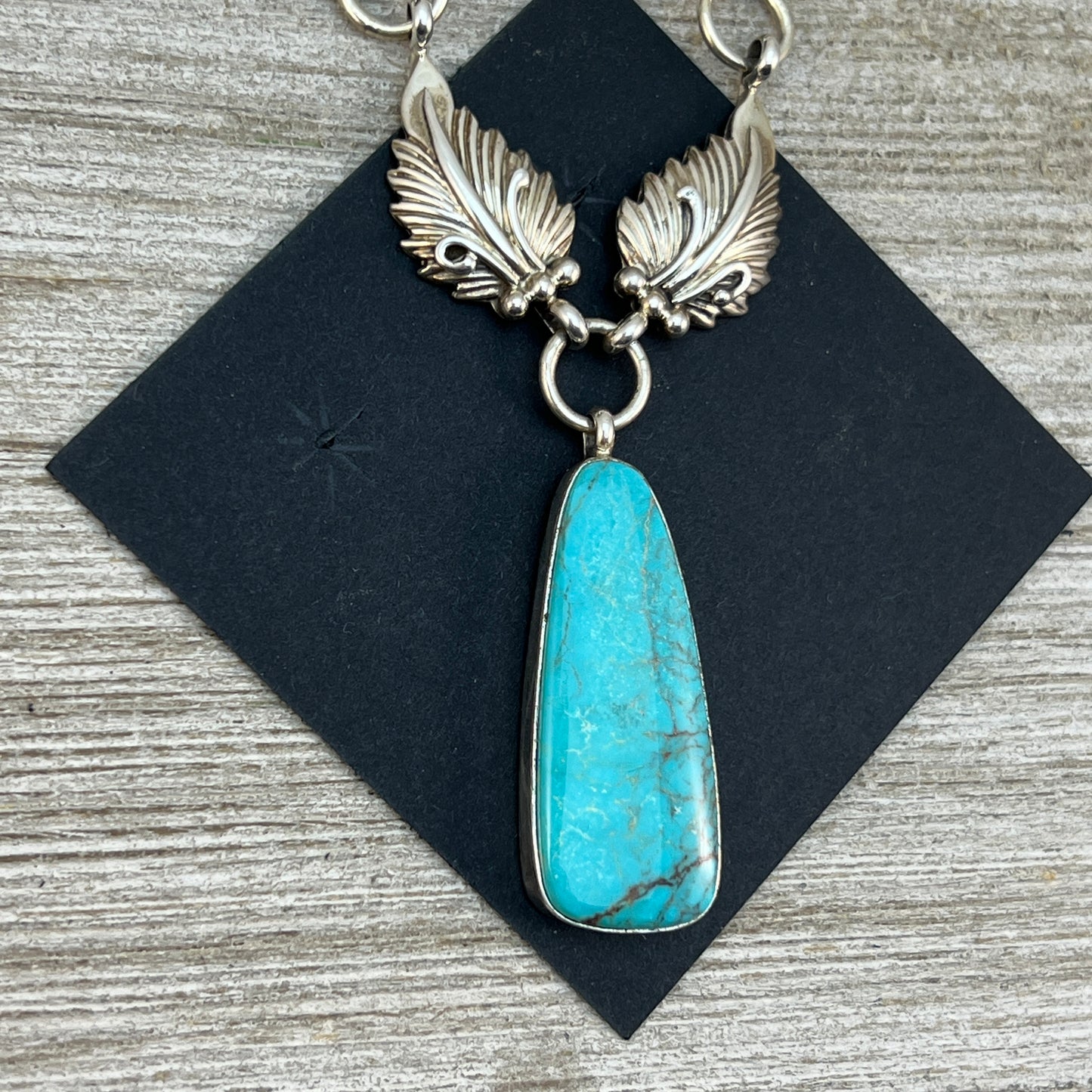 Kingman Turquoise 18" Necklace #1 with Drop Pendant, Real Turquoise, Boho Choker, sterling silver
