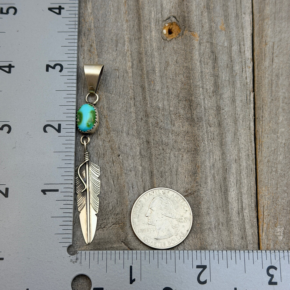 Sonoran Gold Turquoise sterling silver Feather Pendant Chris Charley Navajo PD3