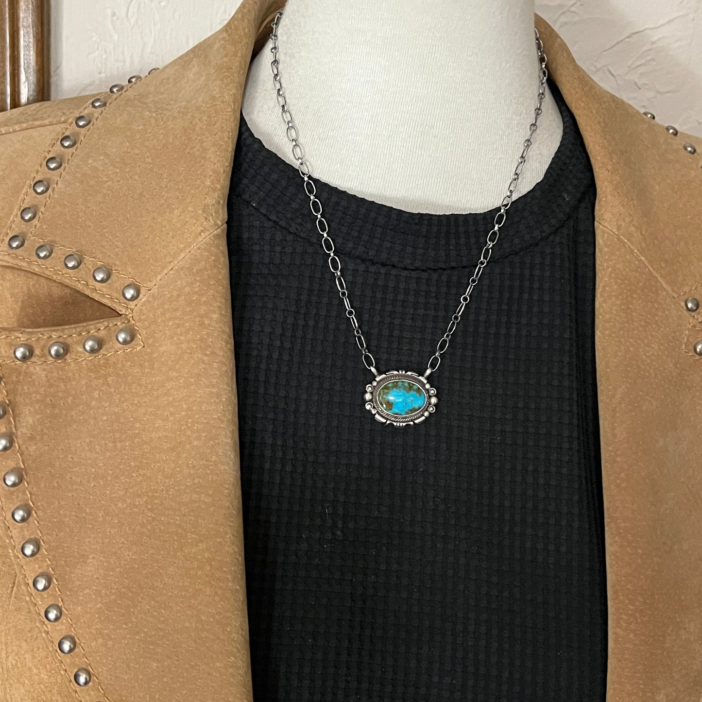 18" Kingman Spiderweb Turquoise Necklace Sterling silver Navajo Daniel Benally 593