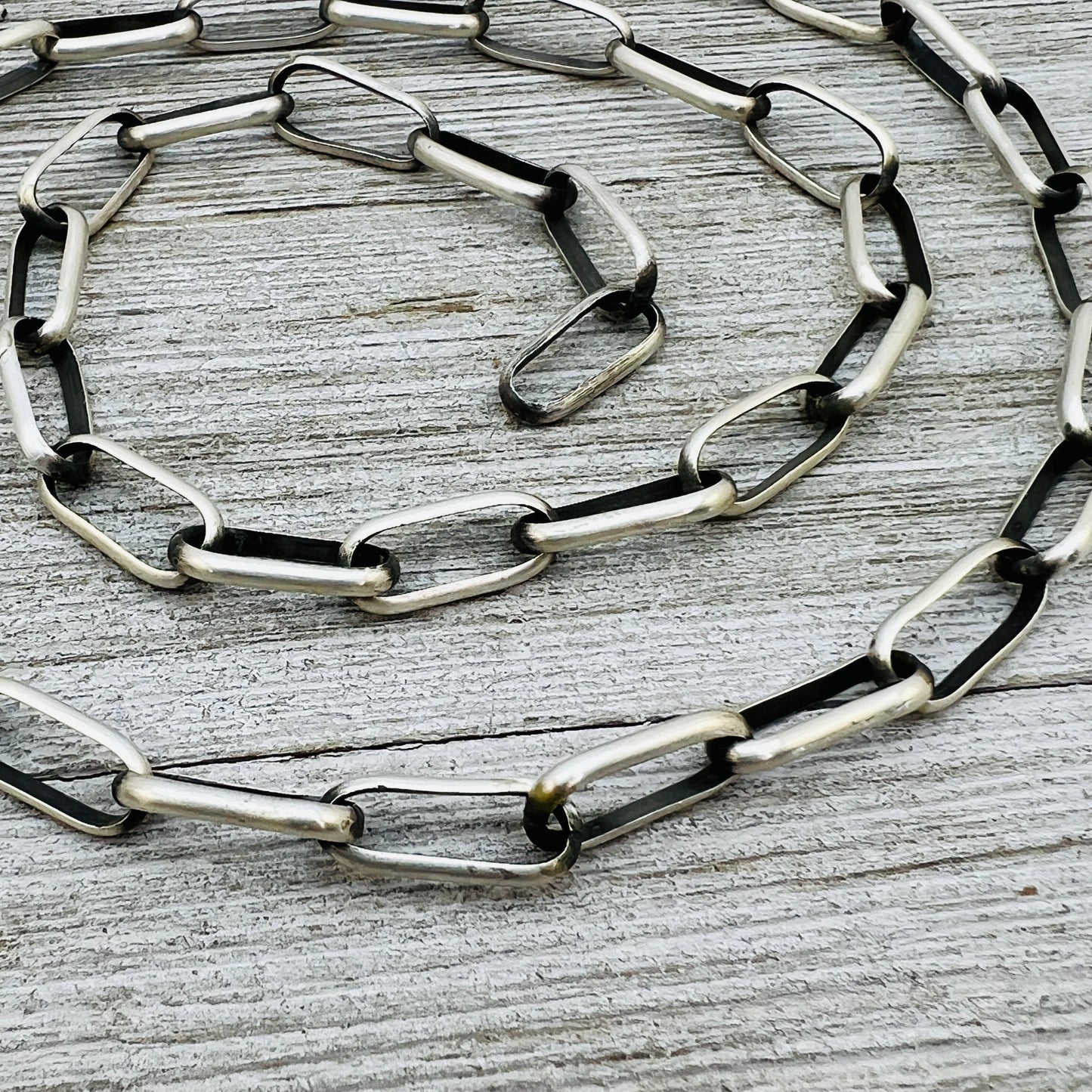 24" Handmade Sterling silver Paperclip link chain necklace Navajo Kevin Shorty CH24KS