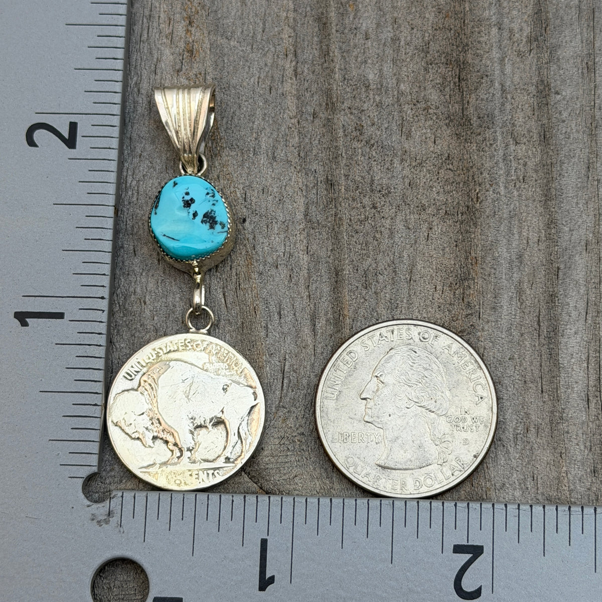 Buffalo nickel coin turquoise pendant Sharon McCarthy Navajo PD3