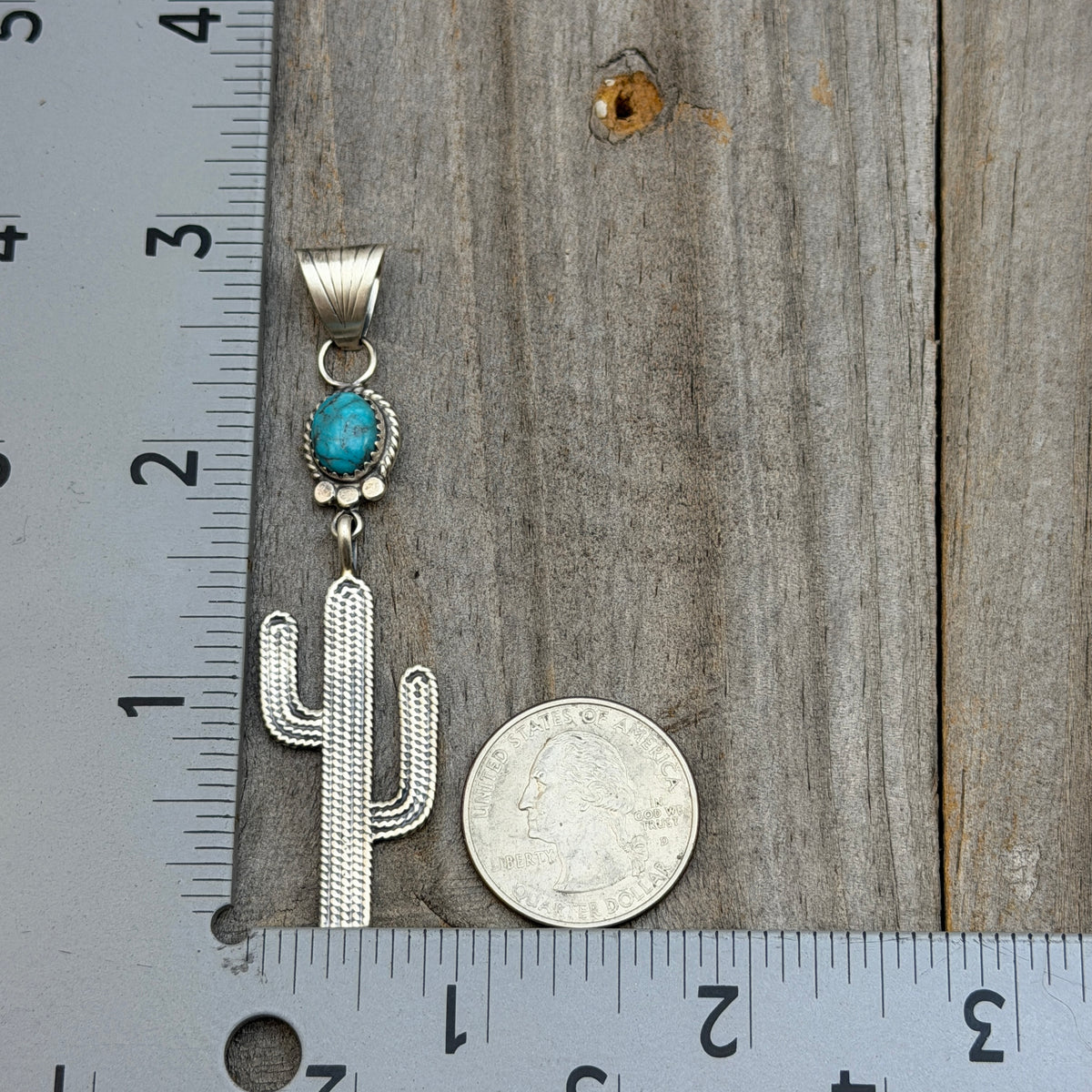 Blue Campitos Turquoise Cactus Pendant Sharon McCarthy Navajo Sterling Silver PD10