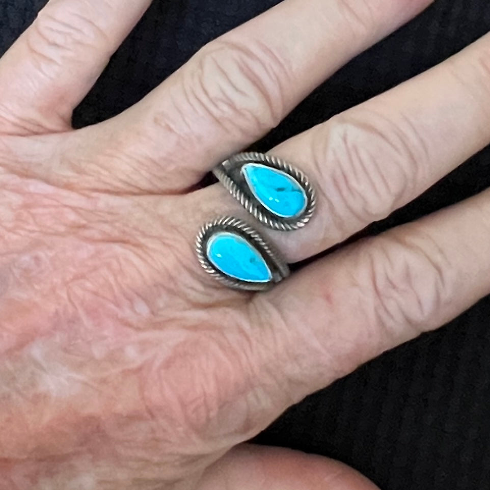 Size 8 Light Blue Turquoise Wrap Sterling Silver Ring handmade Kenny Lonjose 653