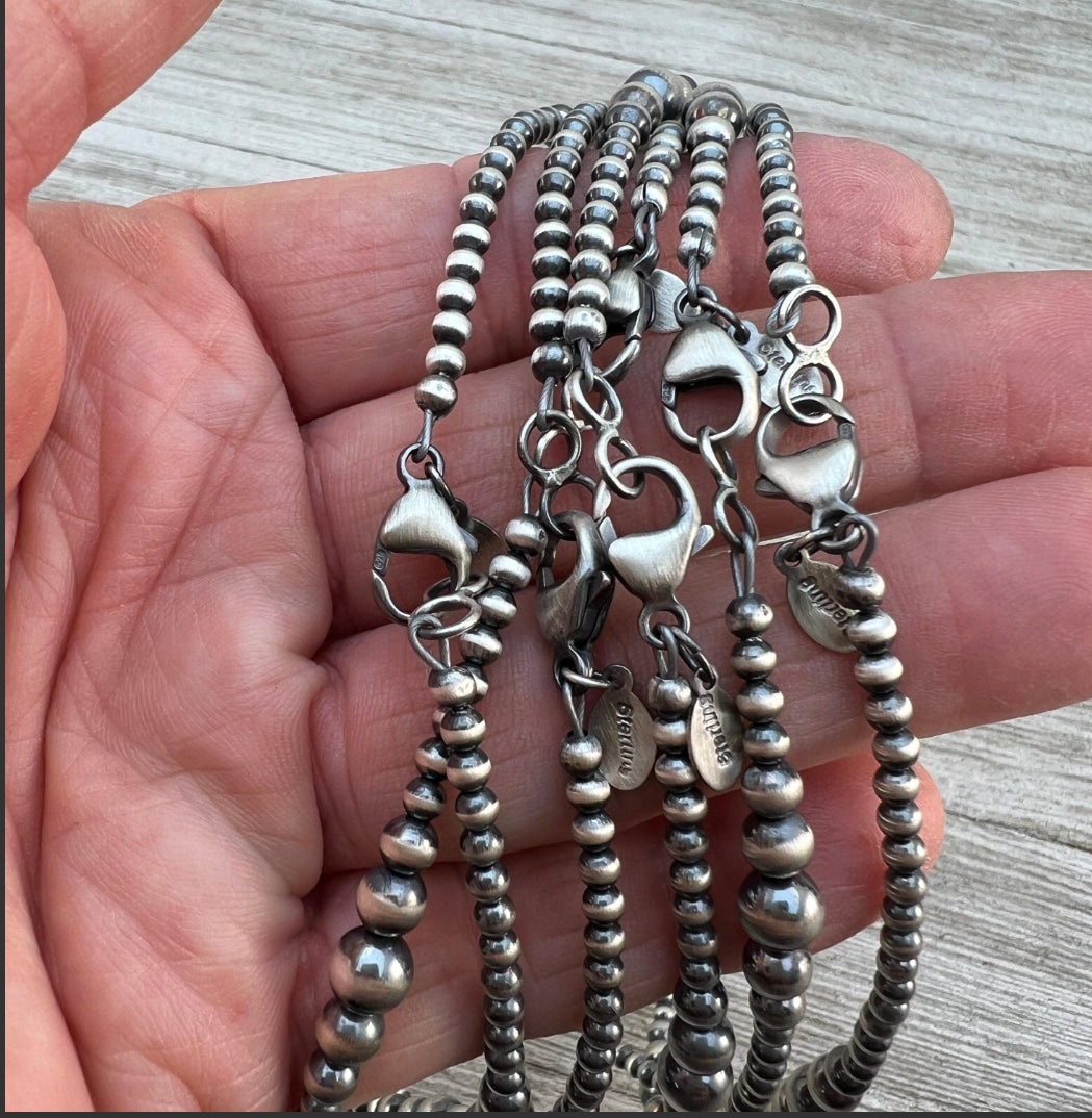 Real 925 sterling silver, 4mm Genuine Turquoise Heishi Necklace Oxidized Rustic Western Pearl Jewelry