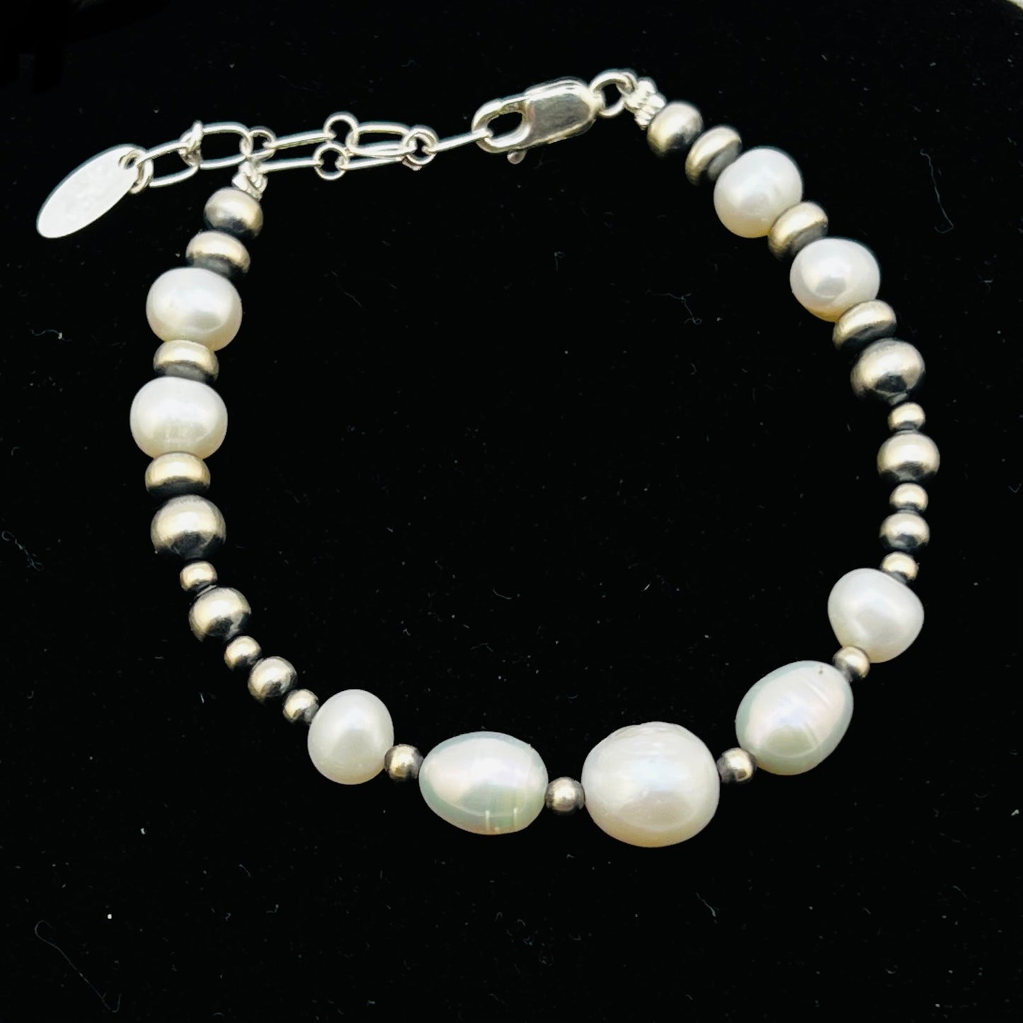 Adjustable 7" - 9" bracelet, Real Sterling Silver, Freshwater pearls, Western Boho Pearl,