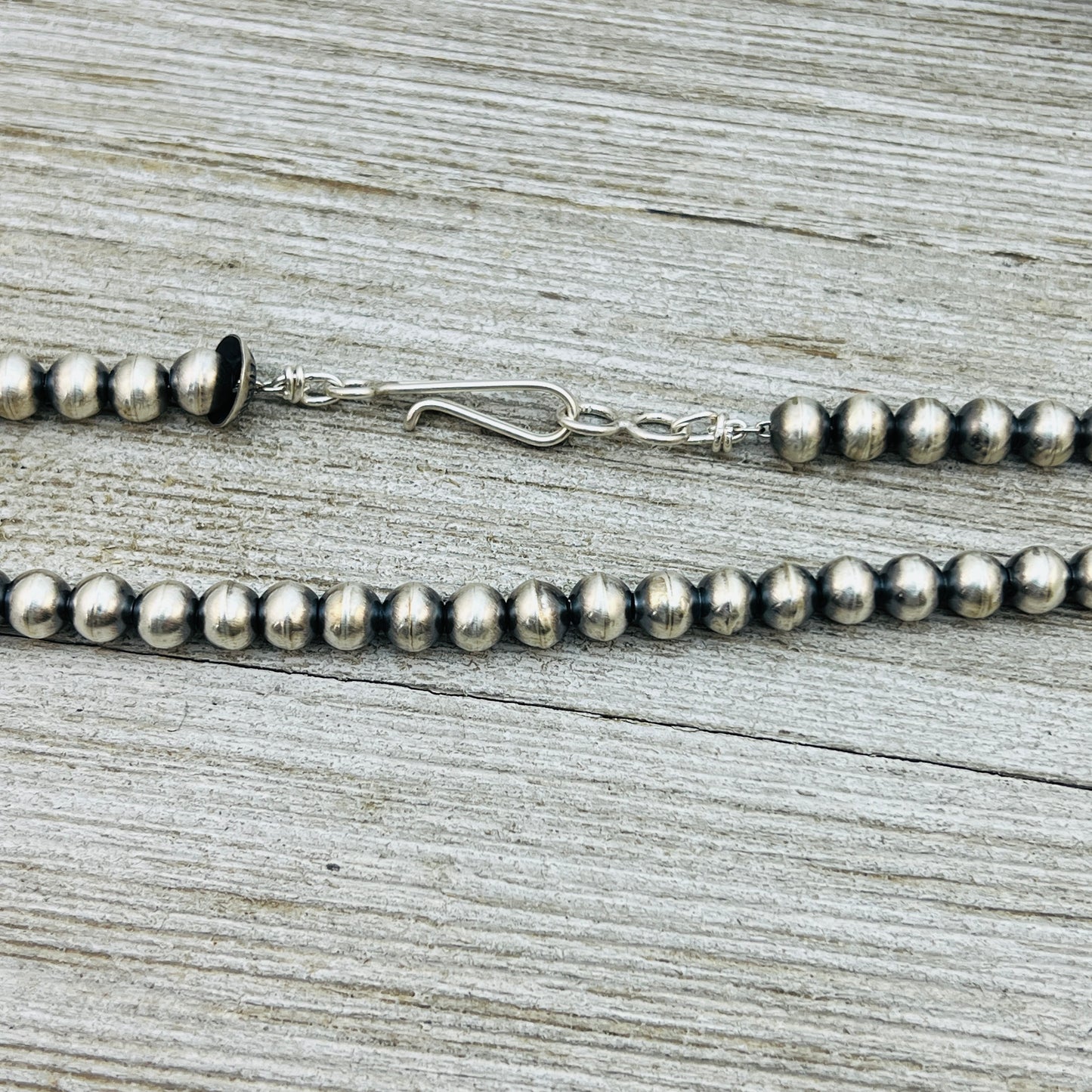 36" Sterling silver handmade Navajo Pearl 6mm round Bead Necklace Dorinda Mariano signed