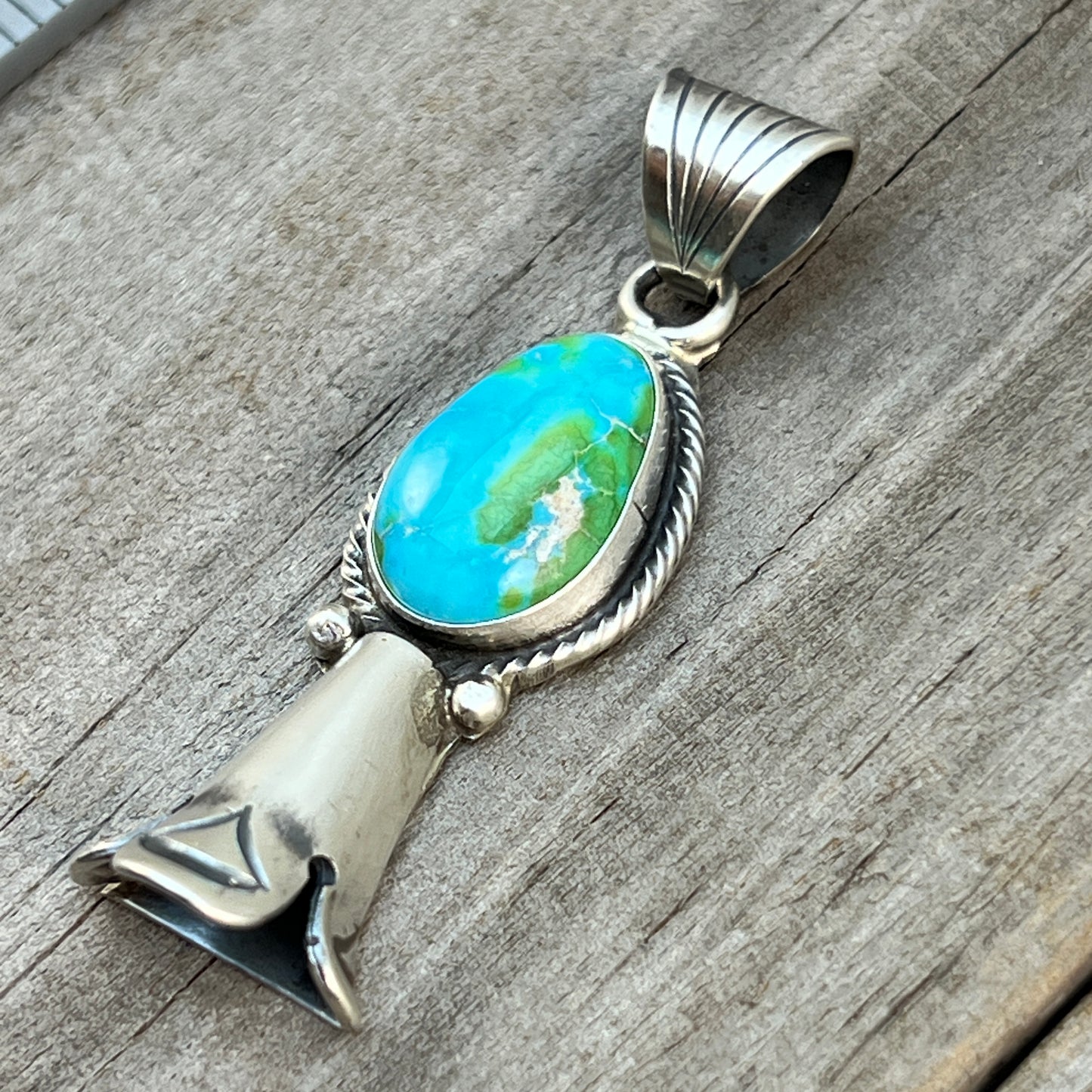 Sonoran Gold Turquoise Squash Blossom Pendant Adrienne Gordon Sterling Silver 504