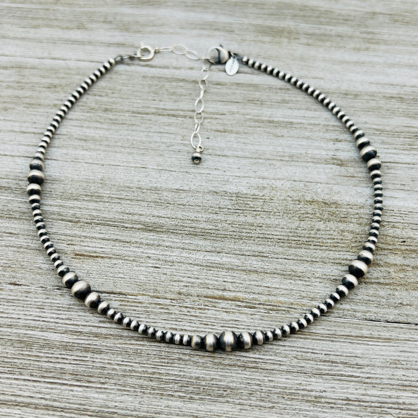 13" 14" 15" 16" 17" adjustable choker, Real Sterling Silver, oxidized, 3mm-6mm Bead Necklace, Western Pearl