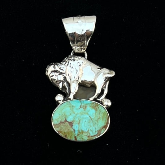 Turquoise Buffalo Pendant Navajo Arthur Bruggeman sterling silver men women