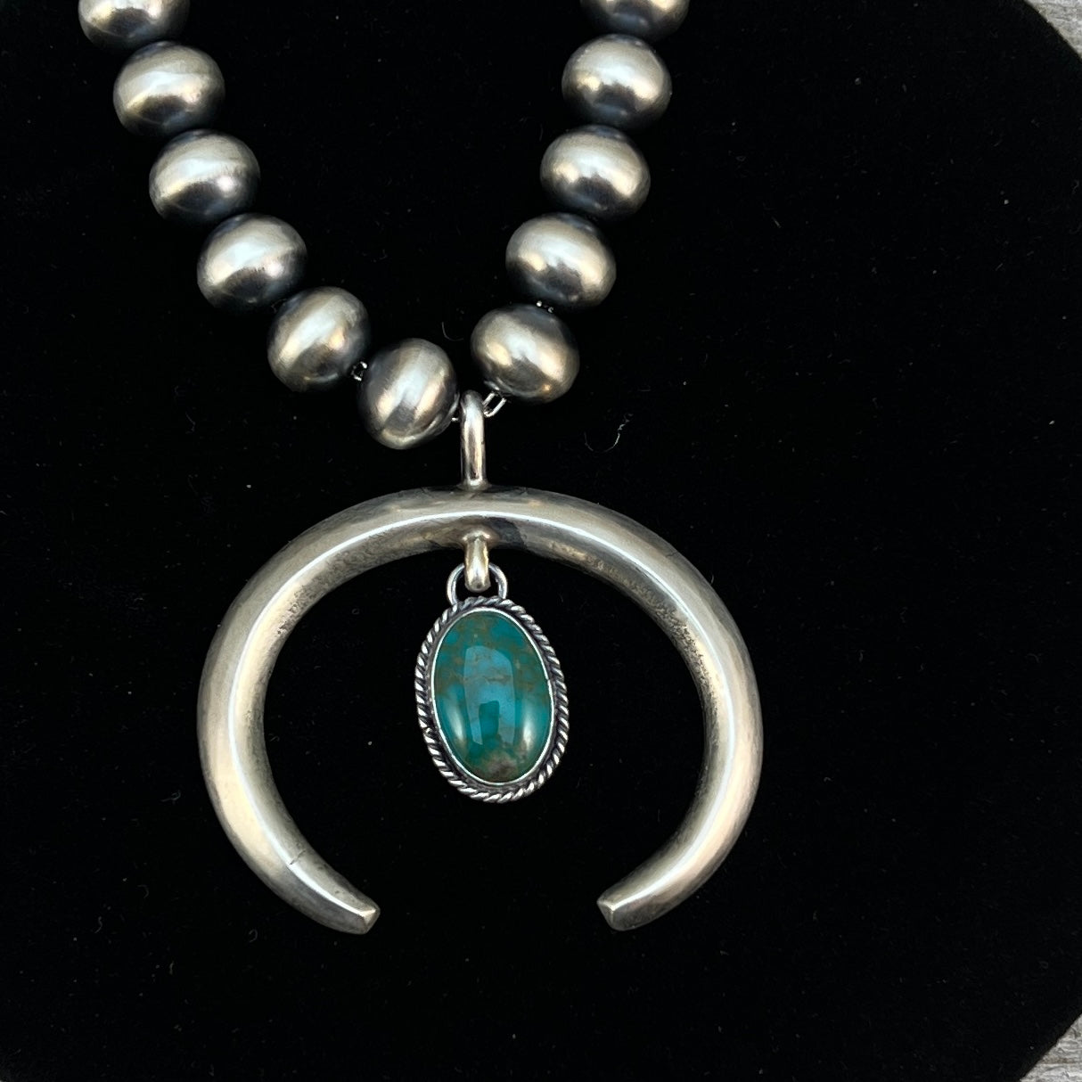 18" Navajo sterling silver pearl necklace 2 turquoise naja Rena Begay