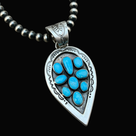 18" Necklace Kingman blue turquoise sterling silver Samuel Yellowhair Navajo 829