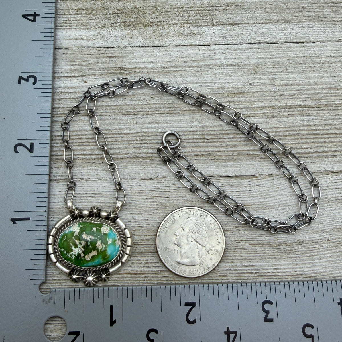 Sonoran turquoise station necklace Sterling Silver Navajo Samuel Yellowhair NK37