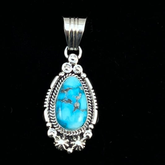 Blue Kingman Turquoise Pendant Navajo handmade Daniel Benally sterling silver
