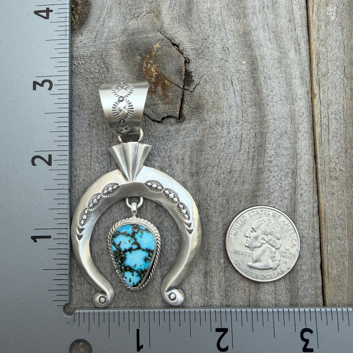 Blue Kingman Turquoise Naja Pendant Sterling silver Sharon McCarthy Navajo Handmade PD1
