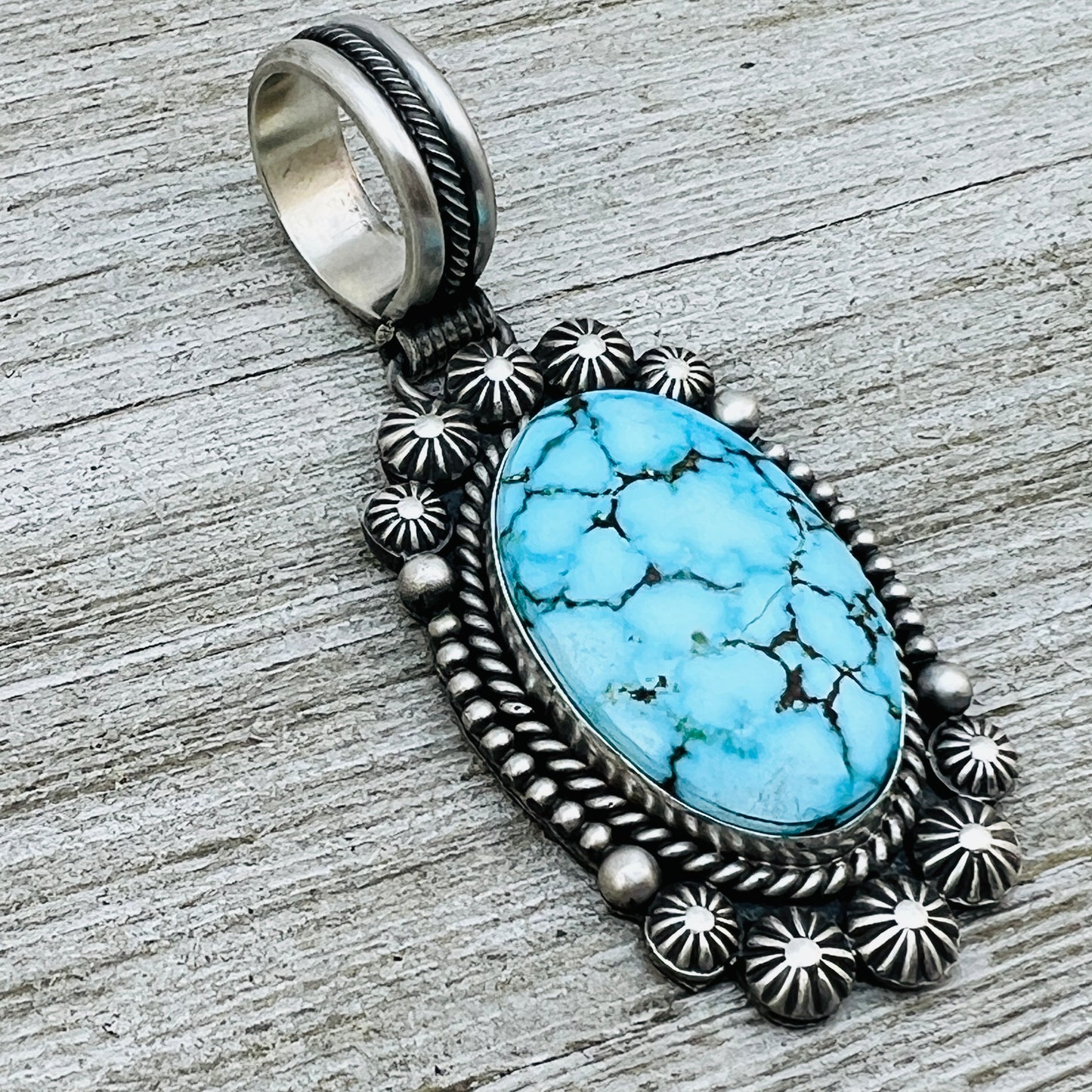Blue Kingman Turquoise Pendant Navajo Sterling silver Michael Calladitto Navajo hand 855
