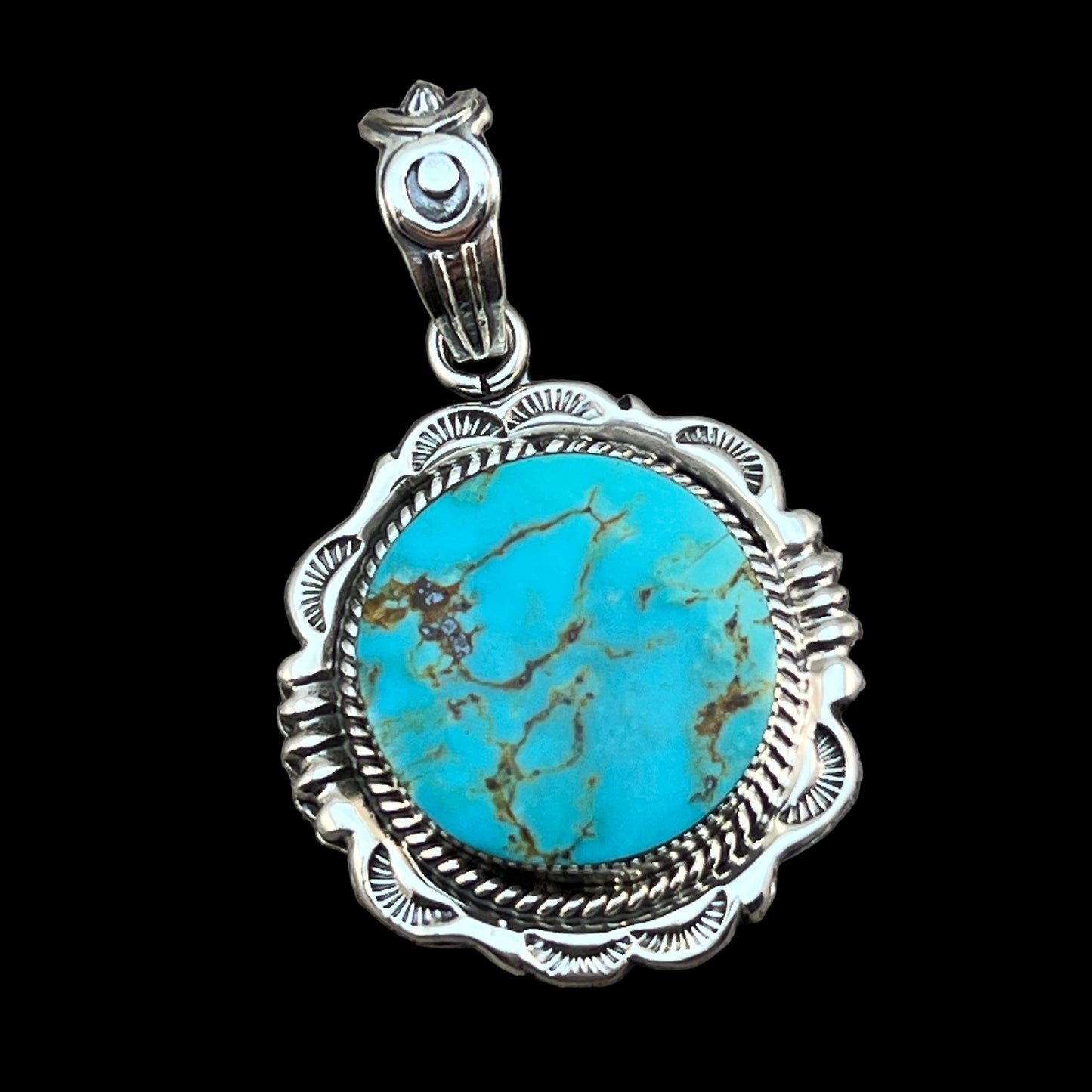 Kingman Turquoise Pendant Sterling silver Navajo handmade Jeremy Delgarito 550