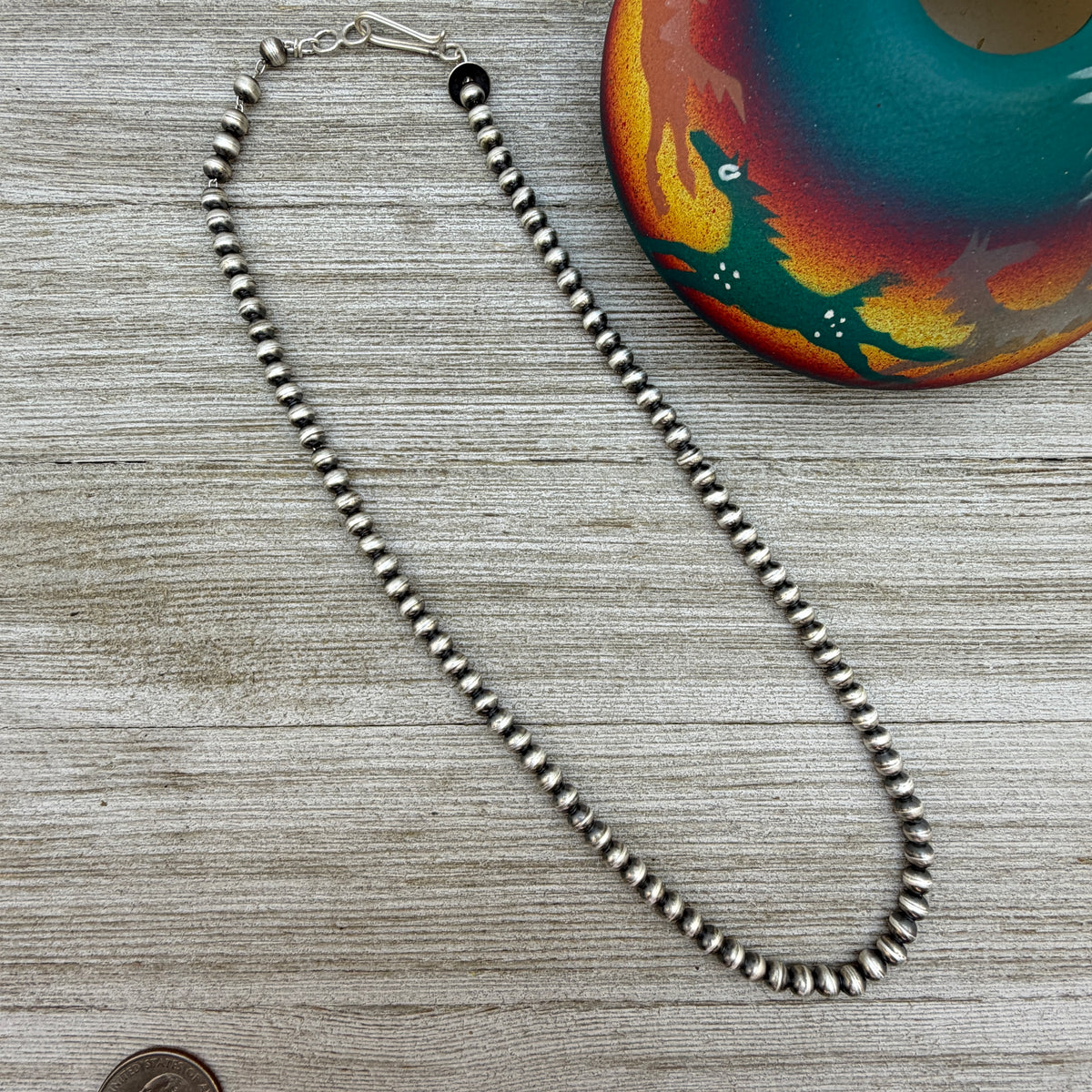 18" Sterling silver Navajo handmade 5mm round bead Pearl necklace Dorinda Mariano signed