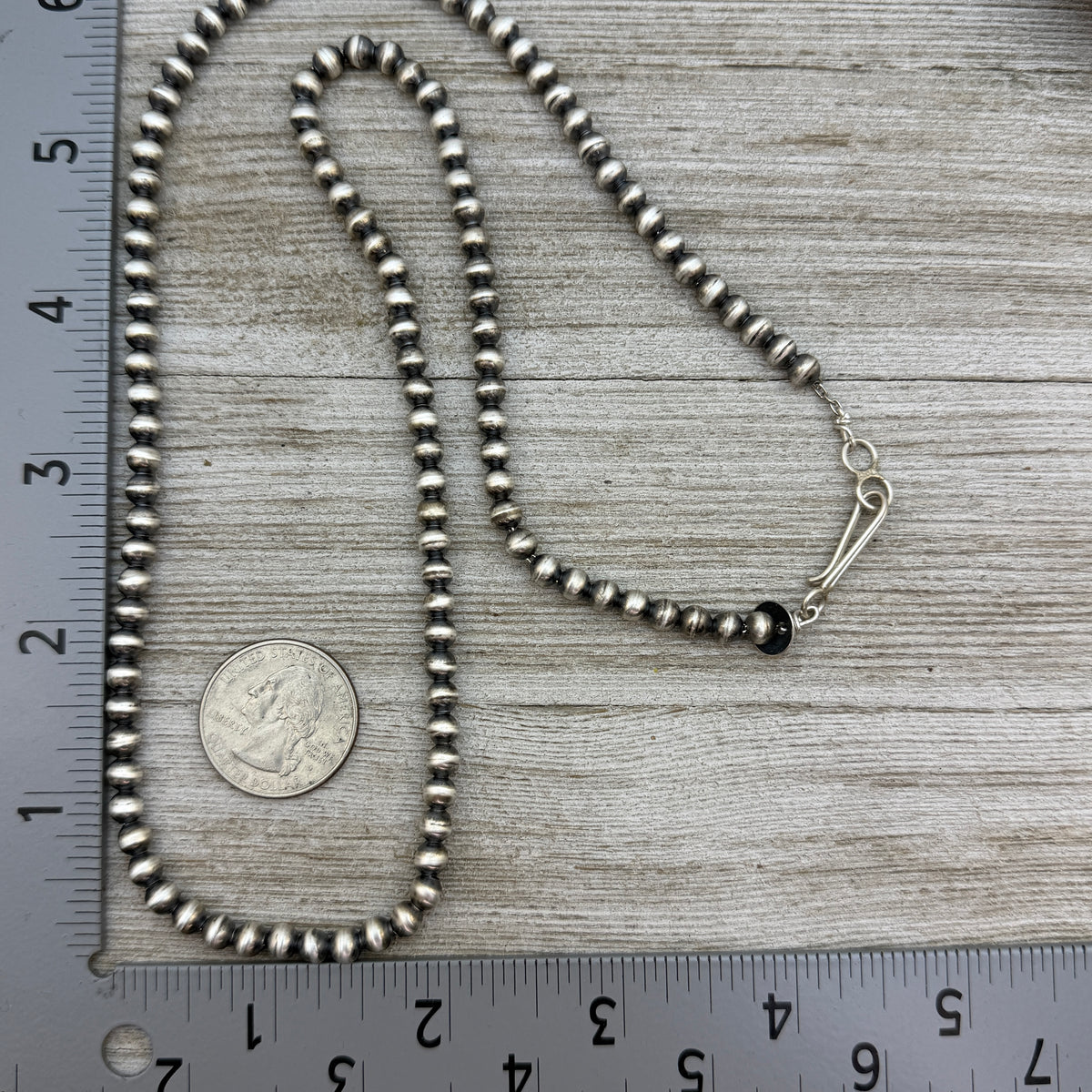 24" Sterling silver Navajo handmade 5mm round bead Pearl necklace Dorinda Mariano signed
