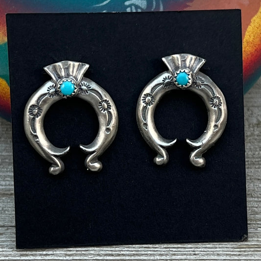 Blue Turquoise Naja stud Earrings Navajo handmade Adrienne Gordan Sterling Silver 4