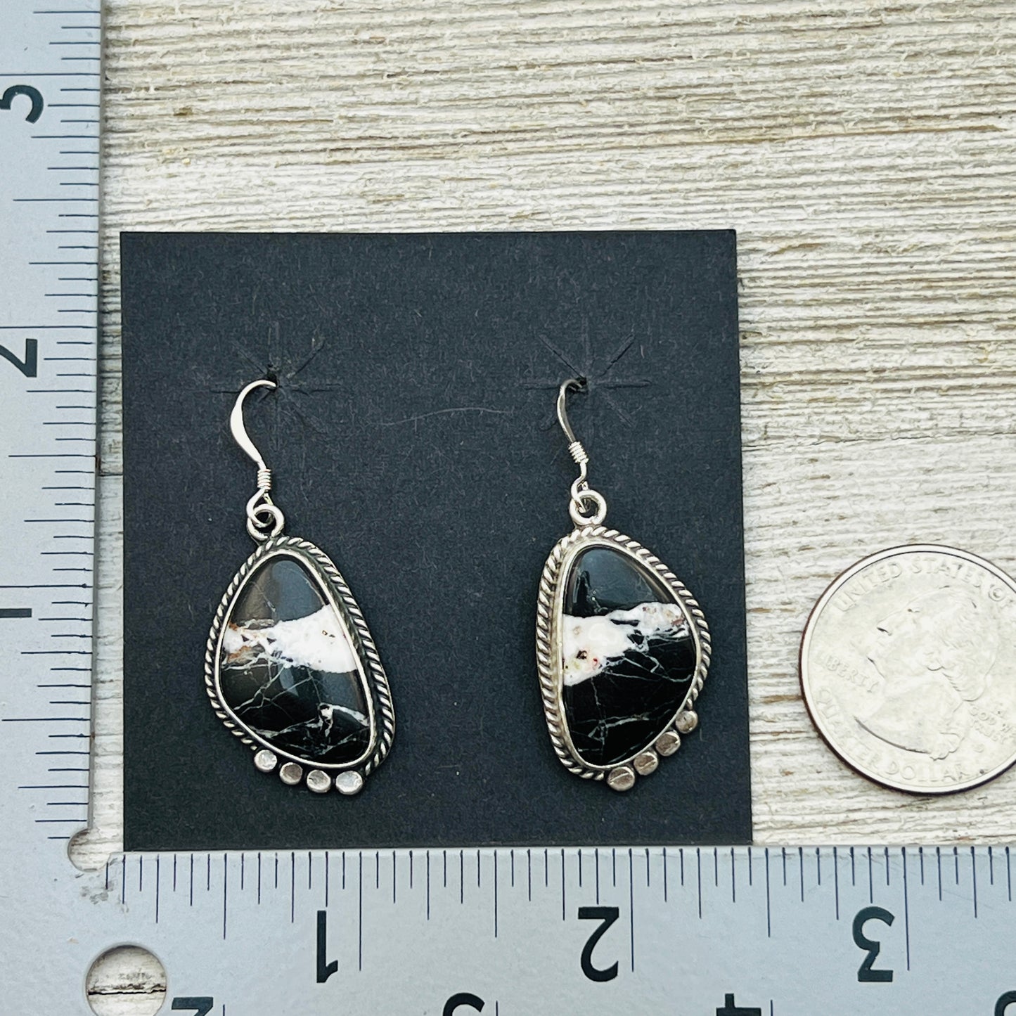 White Buffalo stone dangle earrings sterling silver Sharon McCarthy Navajo ER48
