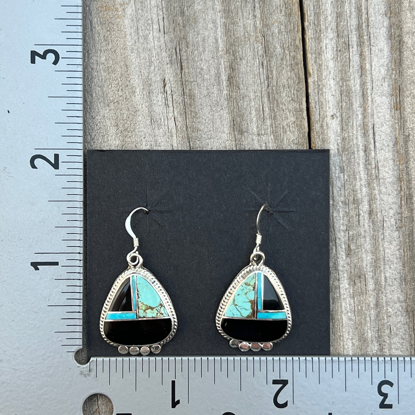 Modern Black jet turquoise inlay Earrings Sterling Silver James Manygoats Navajo 674