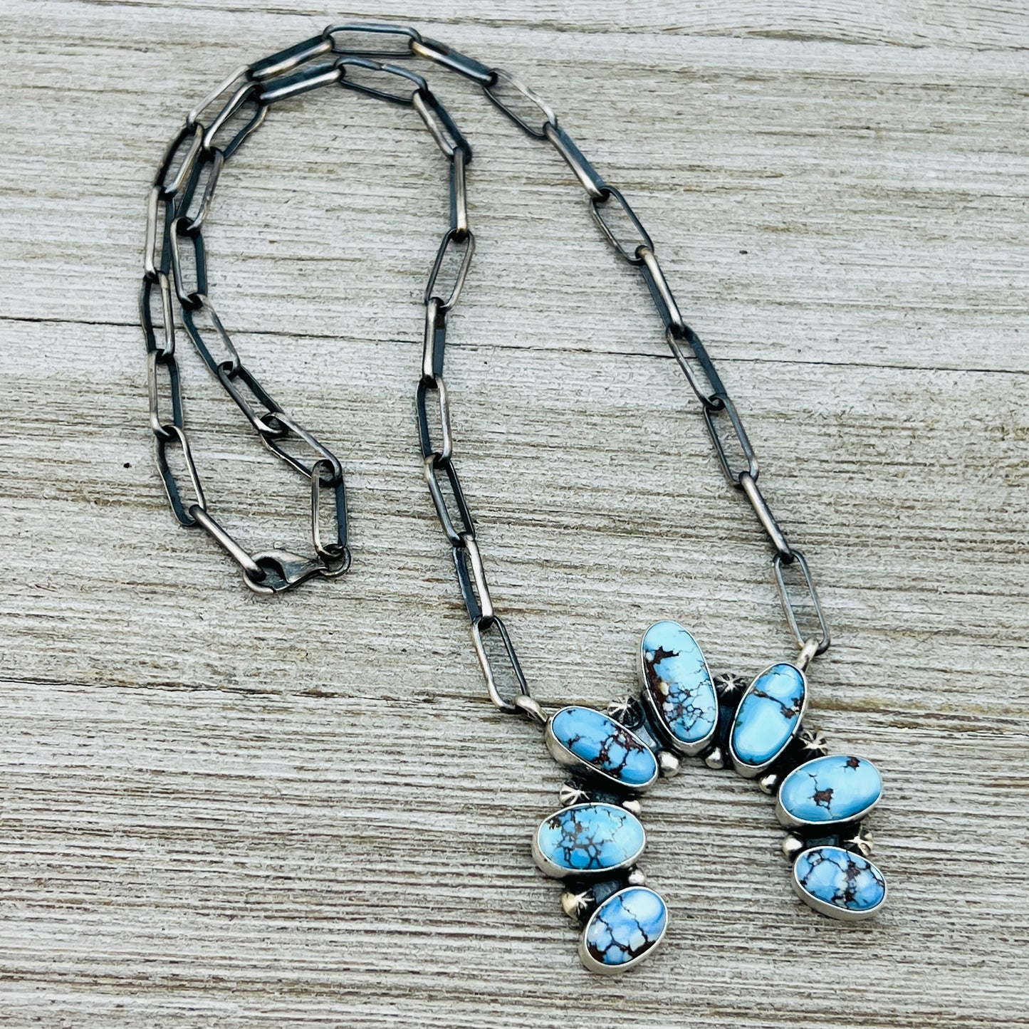 Golden Hills Turquoise Naja Necklace Sterling Silver Handmade paperclip Chain Darrin Livingston