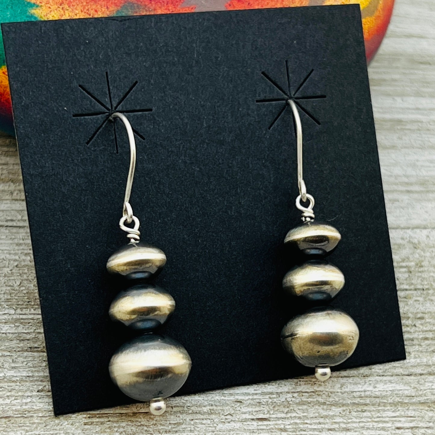 Handmade Sterling silver Navajo Bead Earrings Amanda Larry ER12