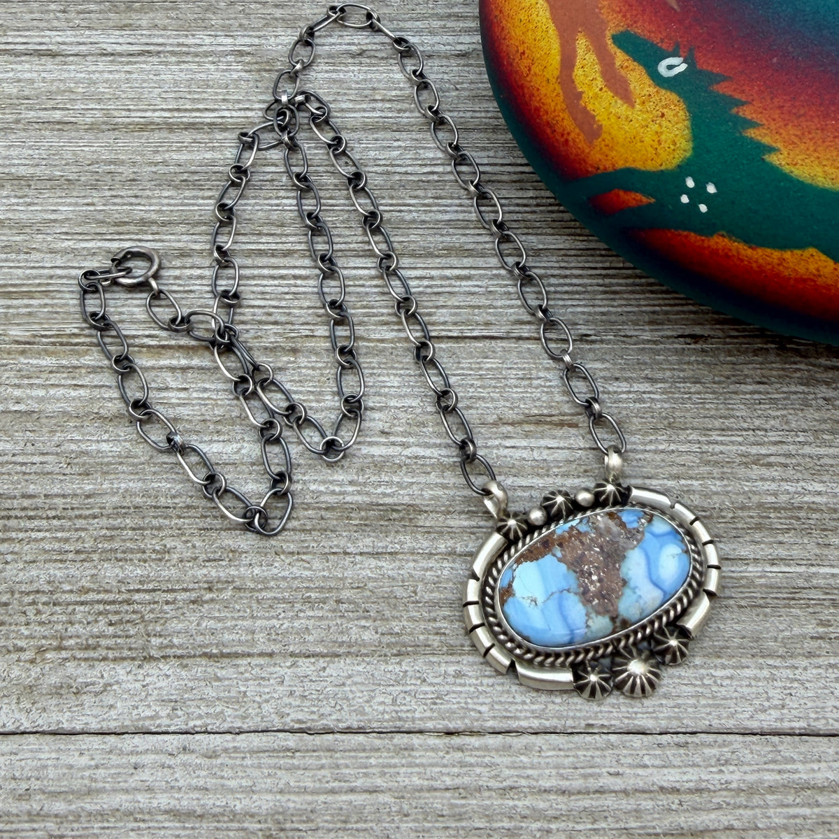 Golden Hills turquoise station necklace Sterling Silver Navajo Samuel Yellowhair NK32