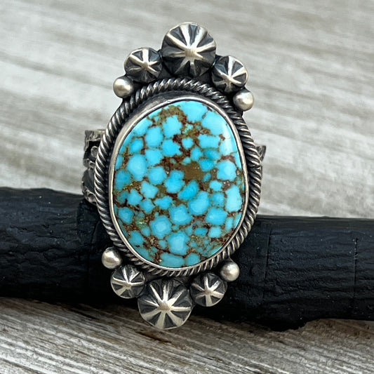 Size 9 High Grade Natural Kingman Spiderweb Turquoise ring Navajo Daniel Benally