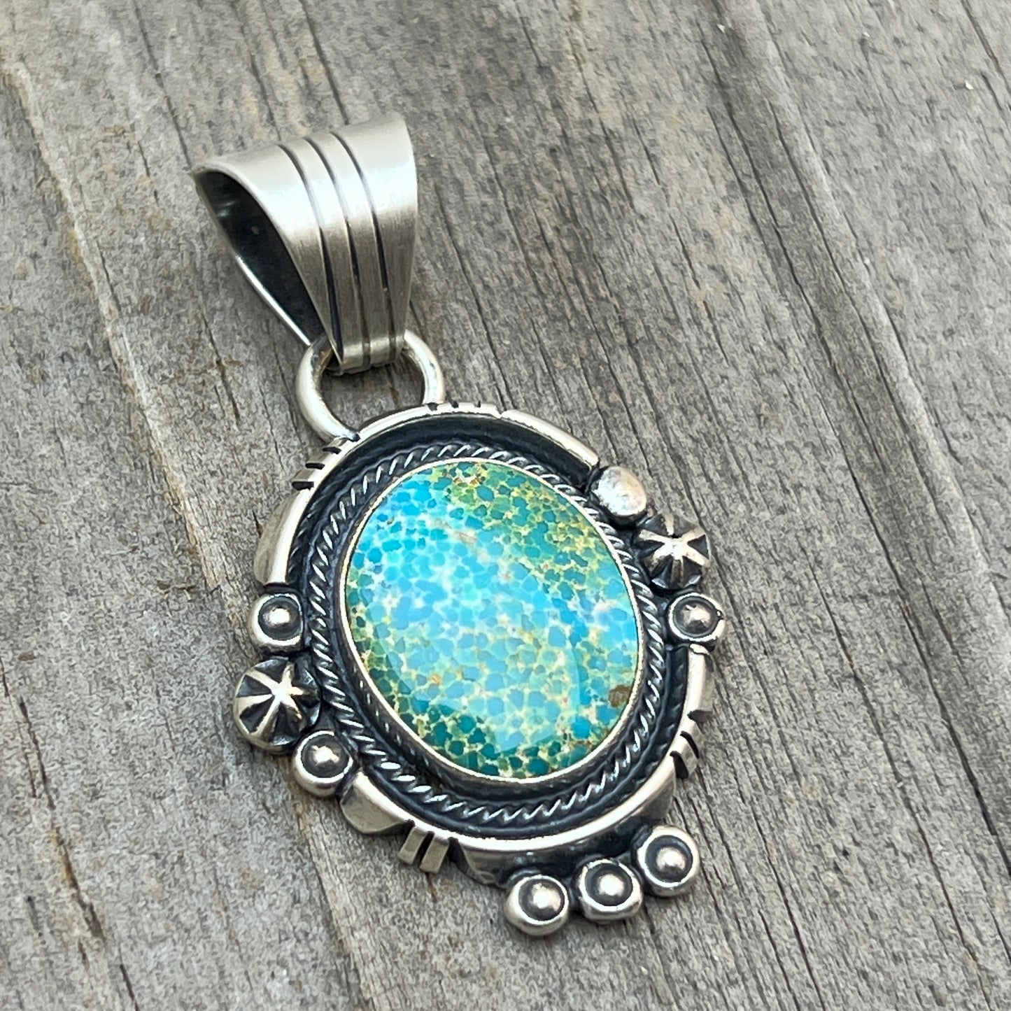 Kingman Turquoise pendant sterling silver Marita Benally Navajo 753