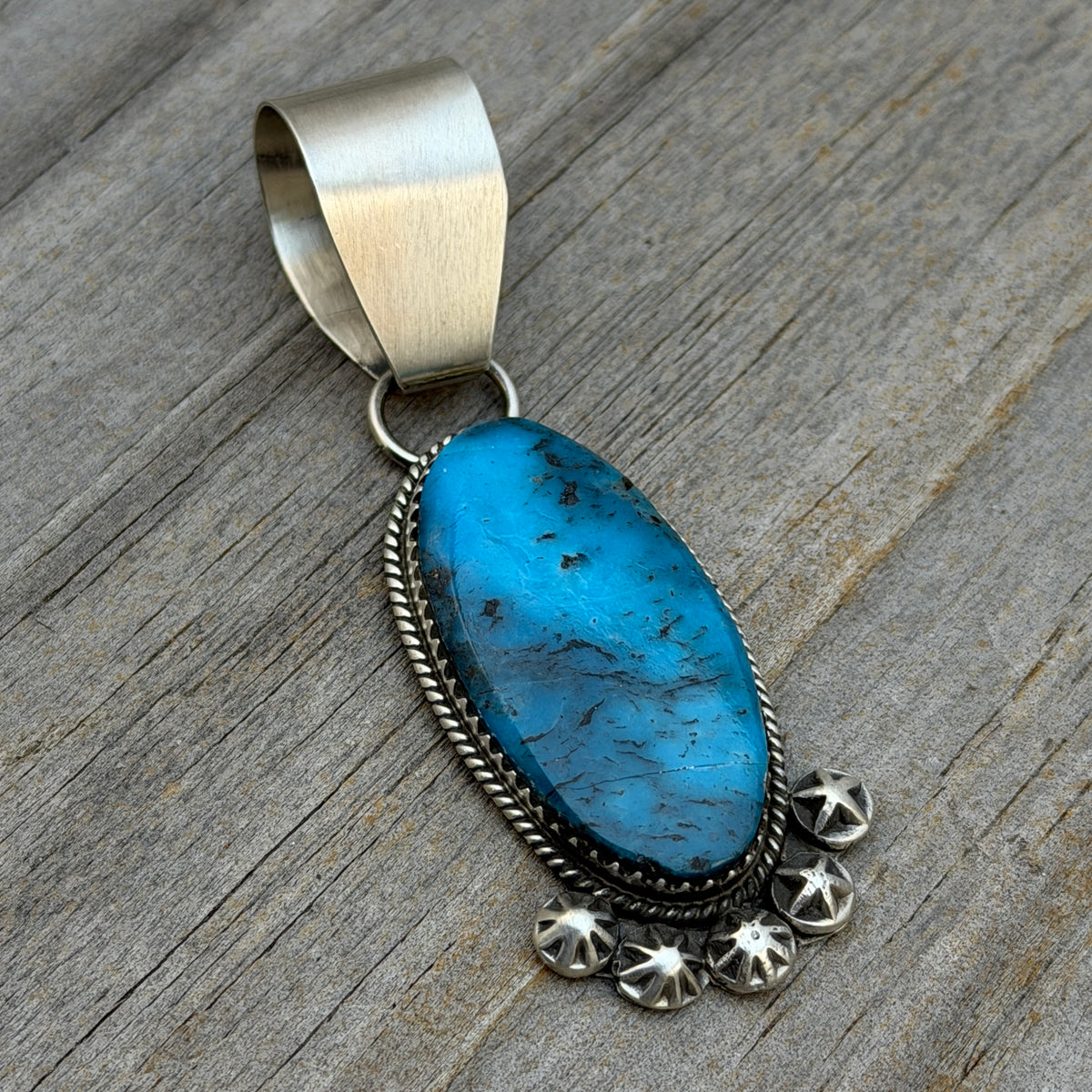 Blue Kingman Turquoise Sterling Silver pendant Selina Warner Navajo handmade