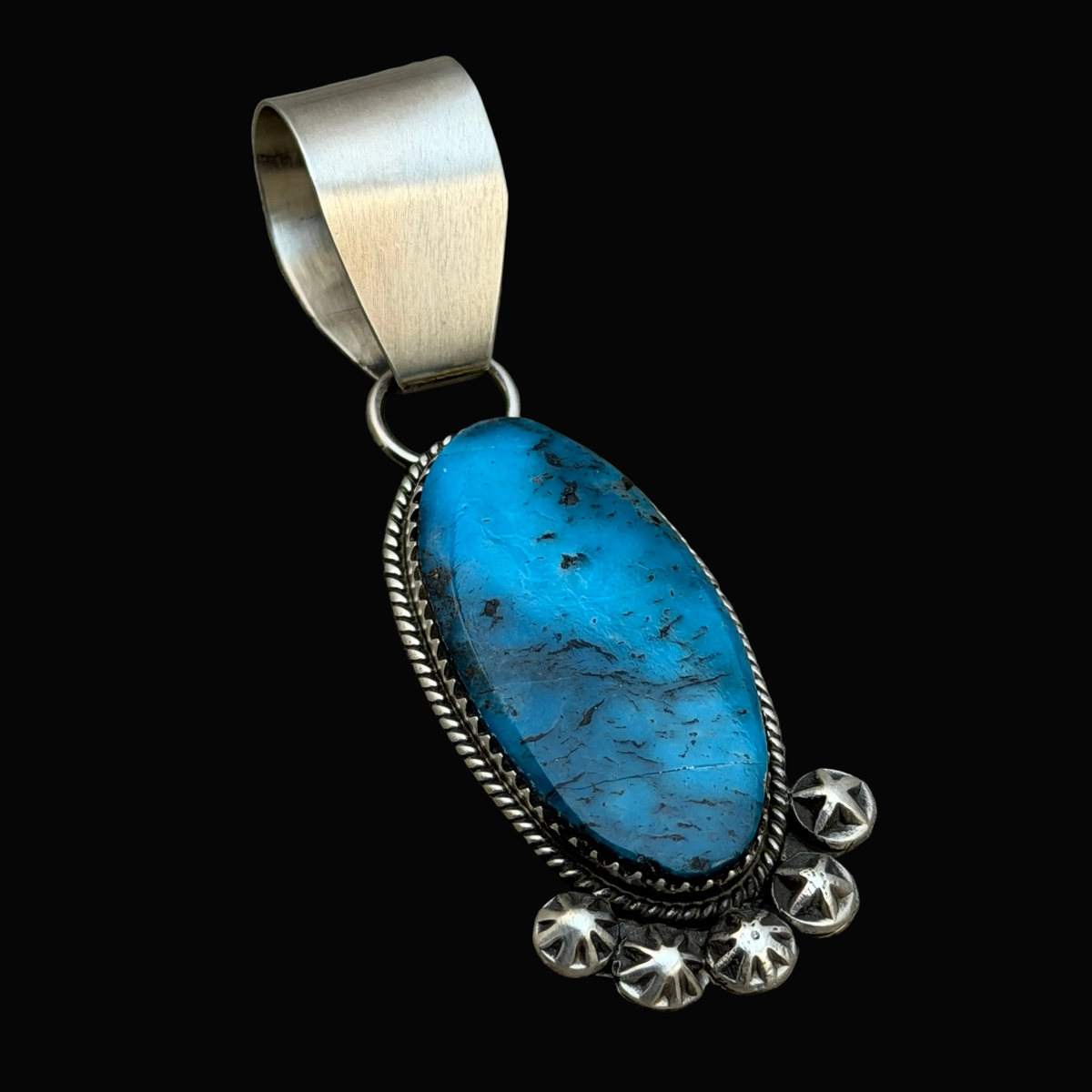 Blue Kingman Turquoise Sterling Silver pendant Selina Warner Navajo handmade