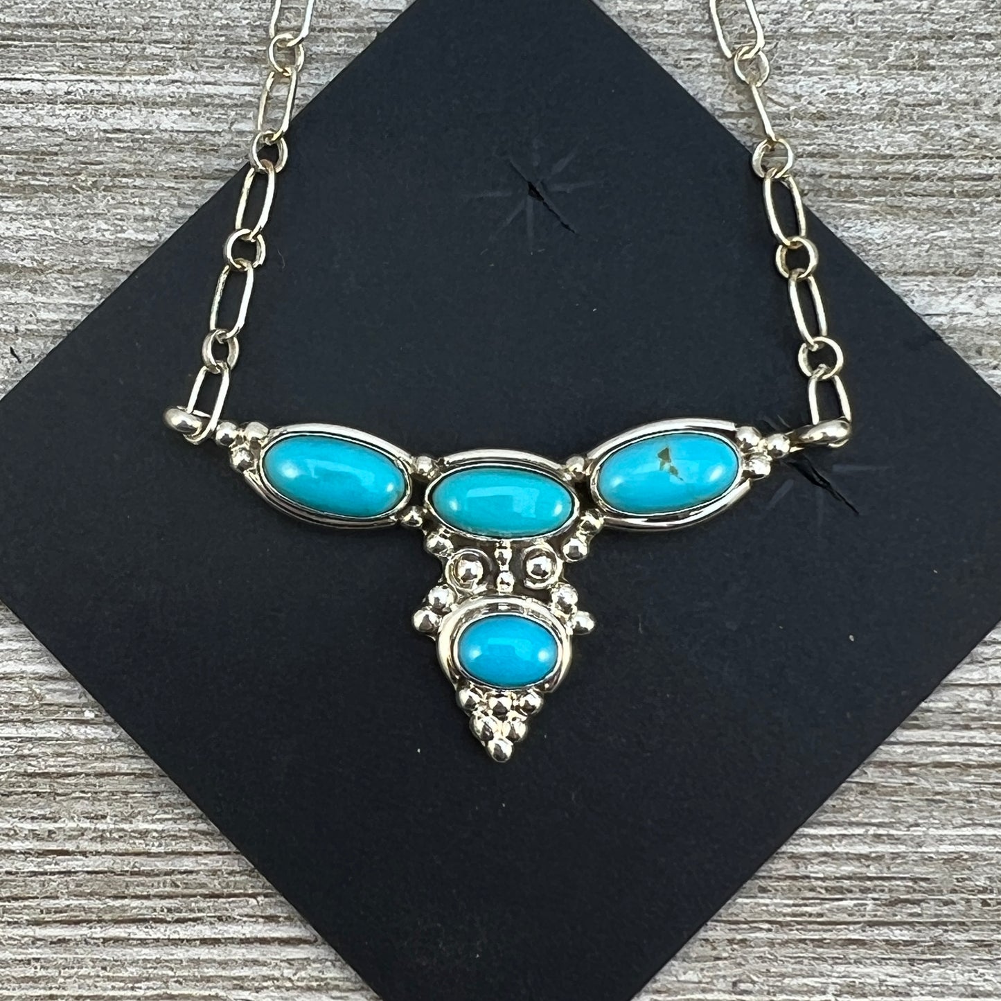 18" Sleeping Beauty Turquoise  4 stone choker necklace, Navajo handmade by Verley Betone