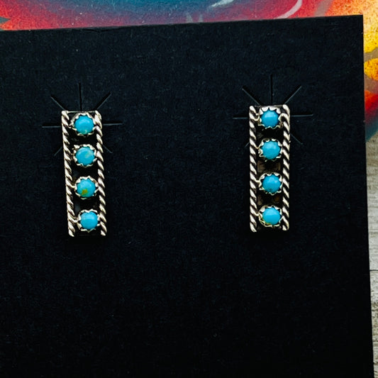 Turquoise snake eye turquoise dot small 3/4" Bar earrings Janice Spencer ER14