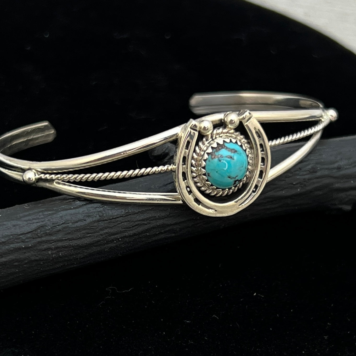 6 1/4" Kingman Turquoise Horseshoe Cuff Bracelet Sterling Silver Letricia Largo BR50