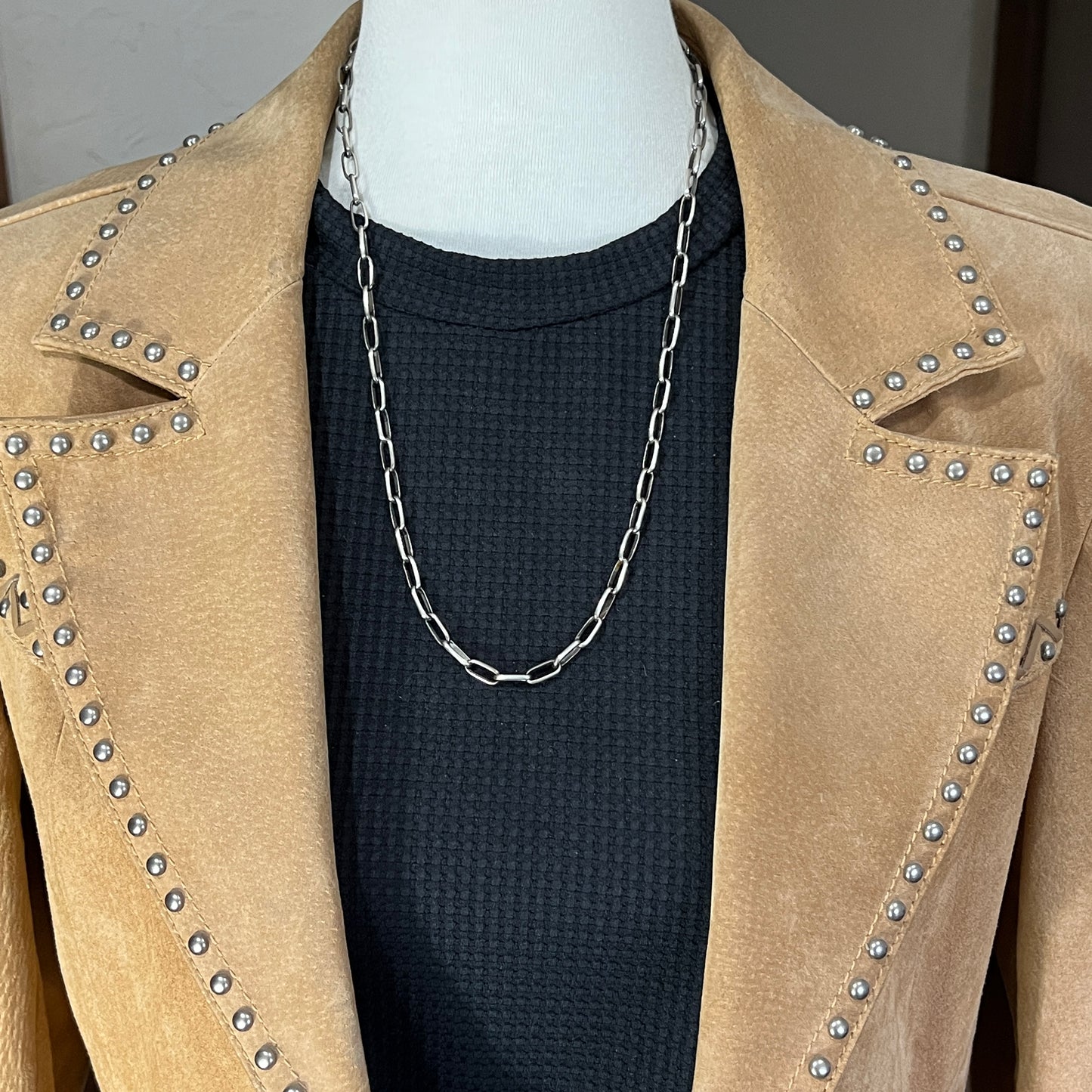 24" Sterling Silver Navajo Handmade Paper Clip Link Chain necklace Sally Shurley