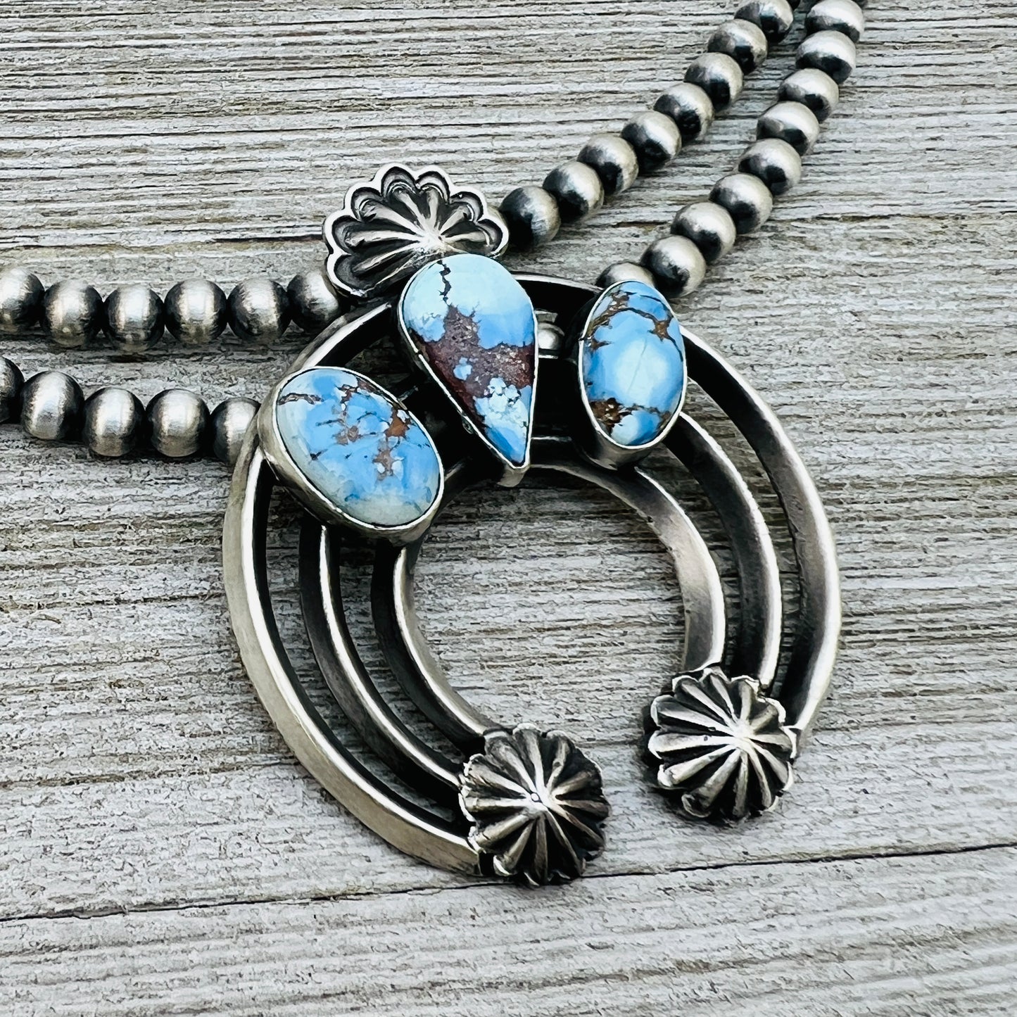 17 1/2" Golden Hills Turquoise Naja necklace sterling silver Navajo Davey Morgan NK3