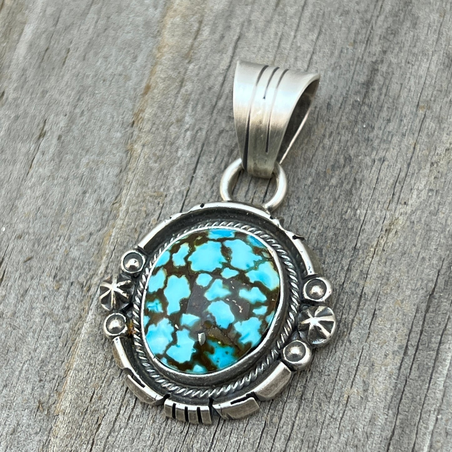 Kingman Turquoise pendant sterling silver Marita Benally Navajo 757