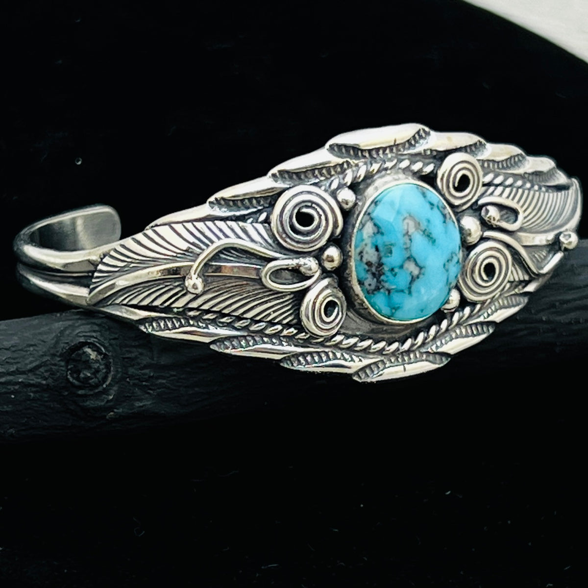 6 1/8" Stamped Navajo sterling silver Turquoise cuff bracelet Darrell Morgan BR73