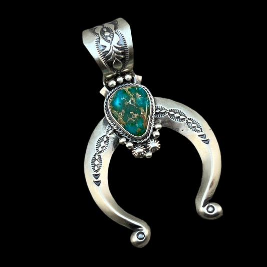 Sonoran Gold Turquoise Naja Pendant Samuel Yellowhair Sterling Silver 604