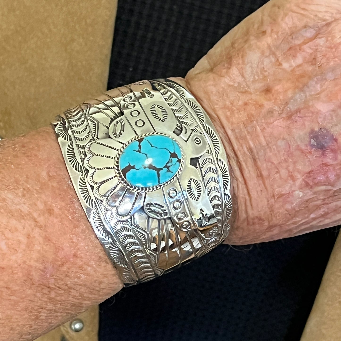 Thunderbird Cuff Bracelet Turquoise Evelyn Bahe Navajo Sterling silver 510