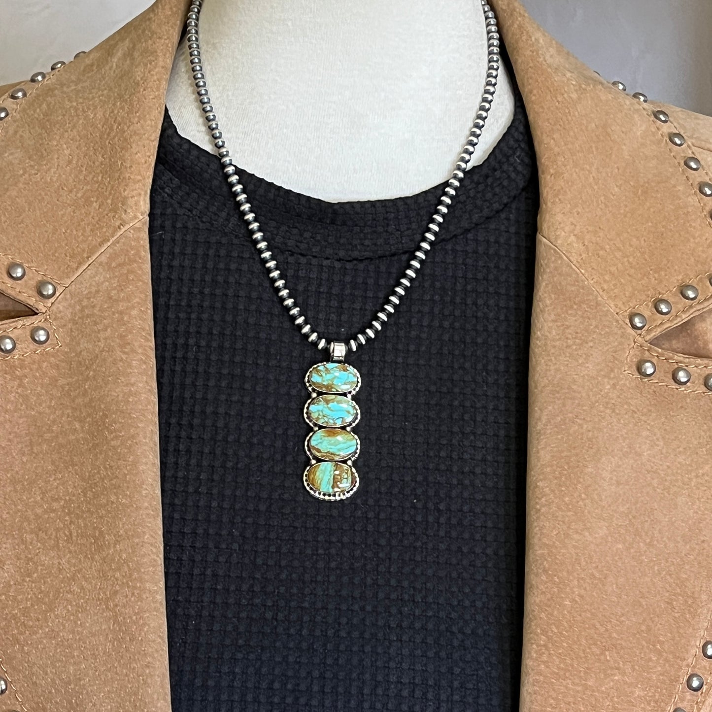 Turquoise vertical bar Pendant Sterling silver Navajo handmade Marie Bahe 538